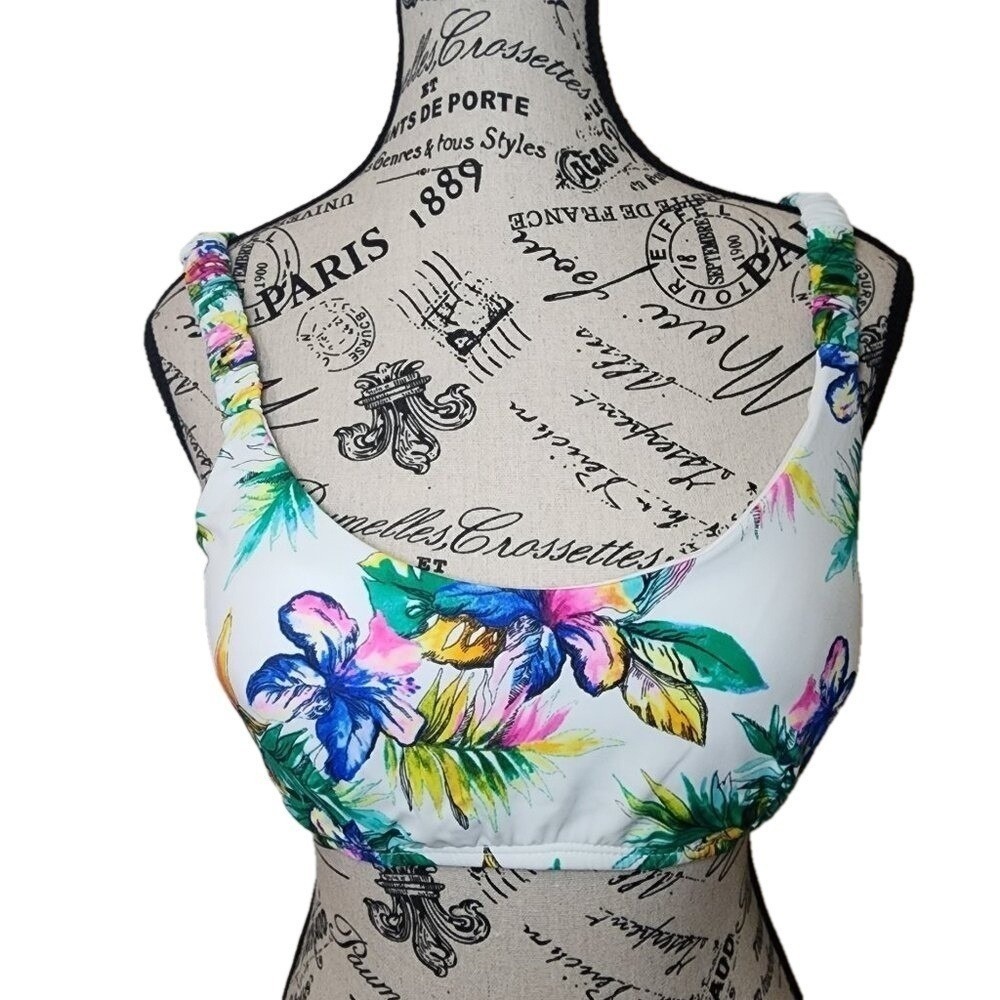 Sundazed Bella Tropical Floral Shirred Bikini Top Women's L NWT Top‎ Only